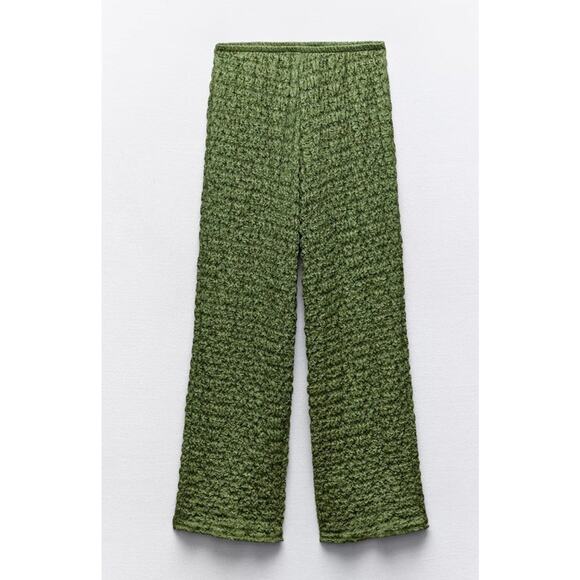 Zara Textured Structure Pants Green Size L - Picture 1 of 3